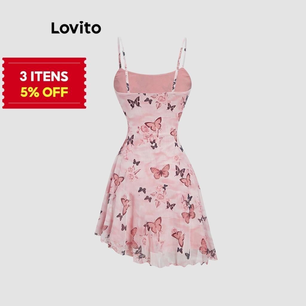 (Trendy) Lovito Vestido casual borboleta drapeado assimétrico alface para mulheres L177AD065 - Women Clothes