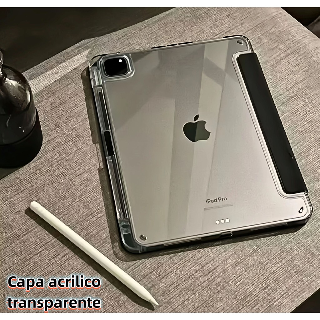 Capa Transparente Anti-Choque para Tablet 10–11” com Porta-Lápis e Função Auto Sleep