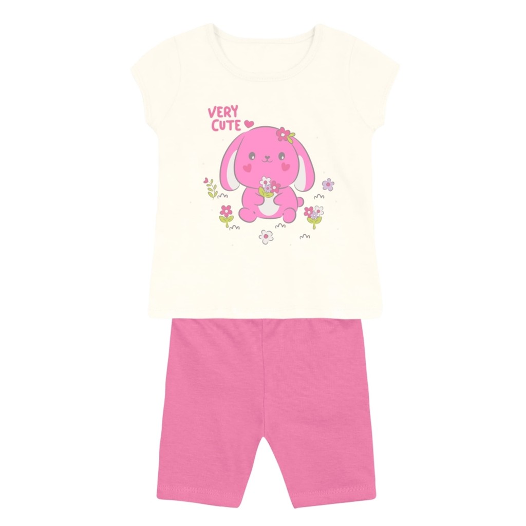 Conjunto Infantil Menina Brandili com Shorts Ciclista Rosa e Blusa Banca Coelhinha