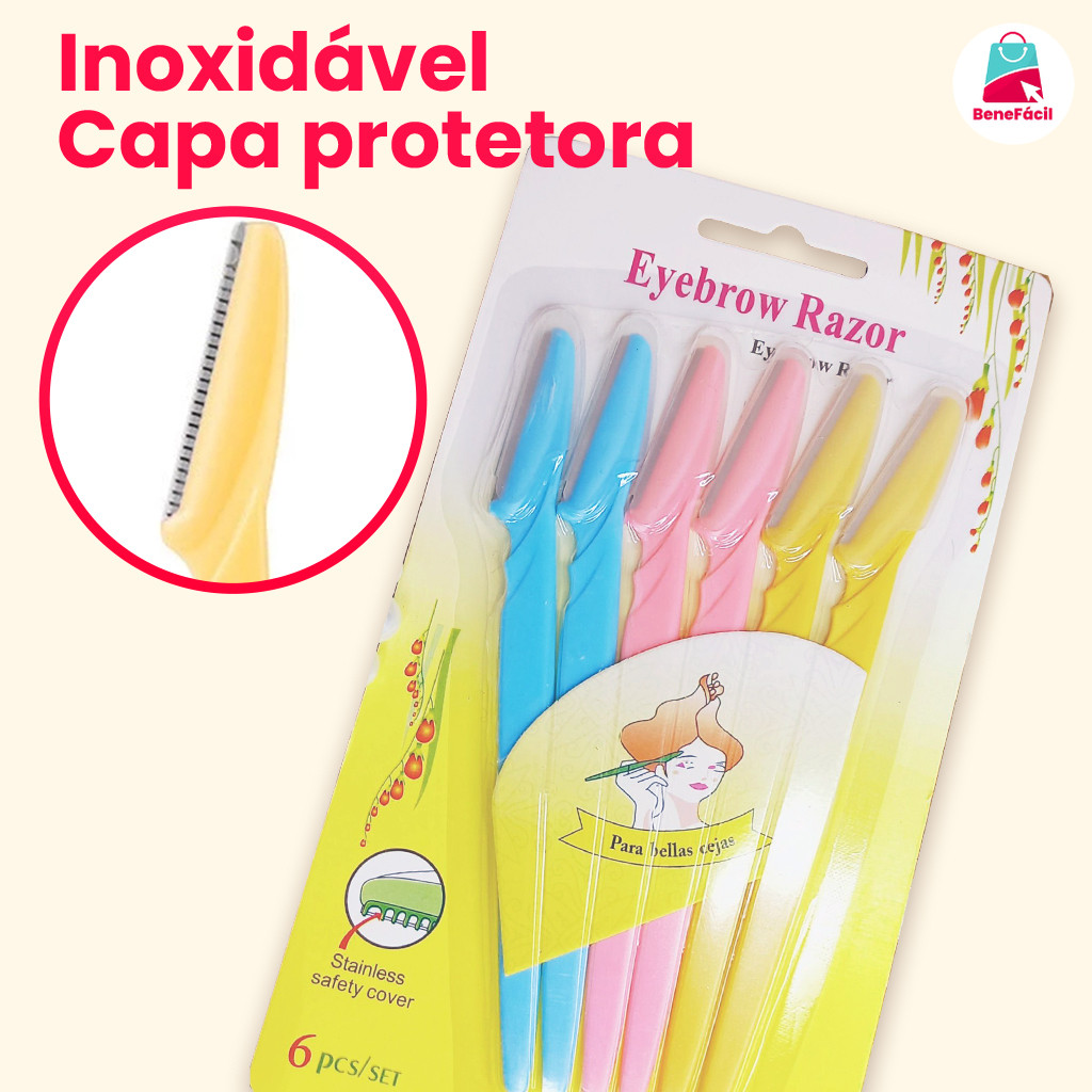 Kit 6/12/18 Lâminas para Sobrancelhas com Proteção – Ideal para Aparar Pelos Finos do Rosto