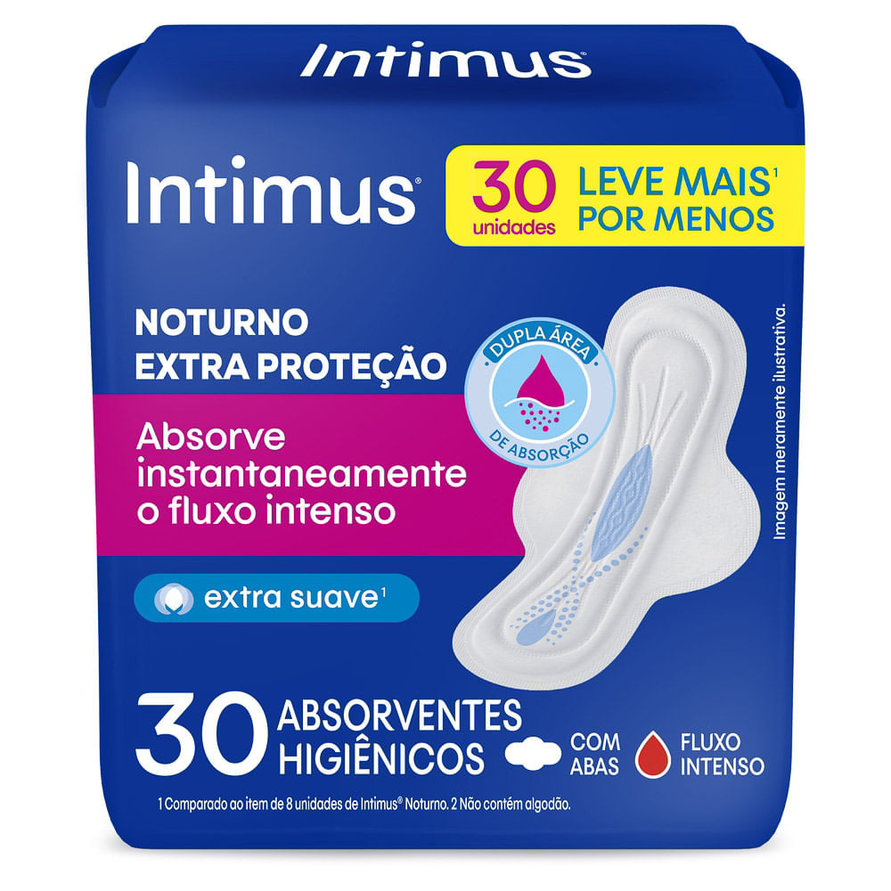 Absorvente Externo Intimus Noturno Cobertura Suave com Abas 30 Unidades - Health