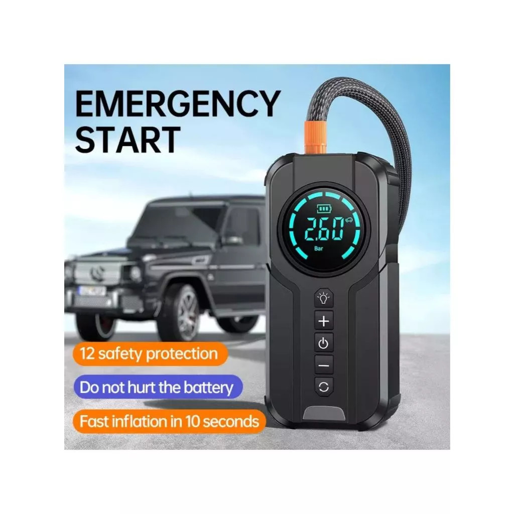 Bomba de Ar Portatil Compressor Inflator Multi-função 4 em 1 PowerBank 8kmah Bateria Calibrador de Carro Auto Pneu