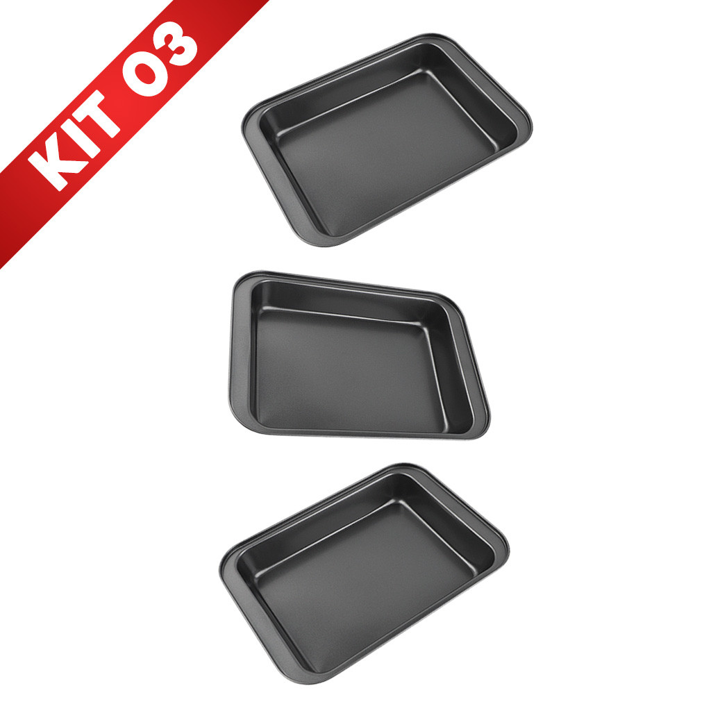 Kit 3 Forma Assadeira Pão Caseiro Antiaderente Teflon Lasanha Retangular Bolo Jogo Conjunto Queijo em Oferta na Shopee