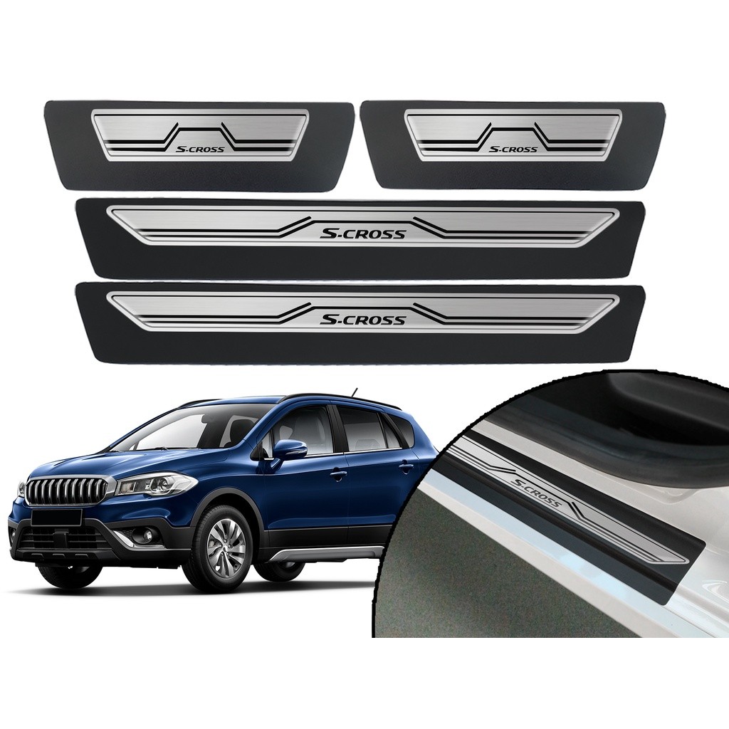 Jogo De Soleira Porta Resinada Modelo Aço Escovado Suzuki S-Cross 2013 2014 2015 2016 2017 2018 2019 2020 2021