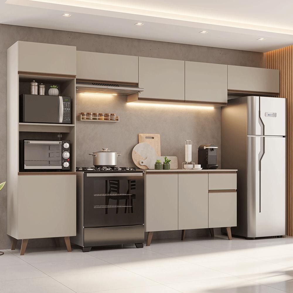 Armário de Cozinha Completa 340 cm Crema Nice Madesa 01 em Oferta na Shopee