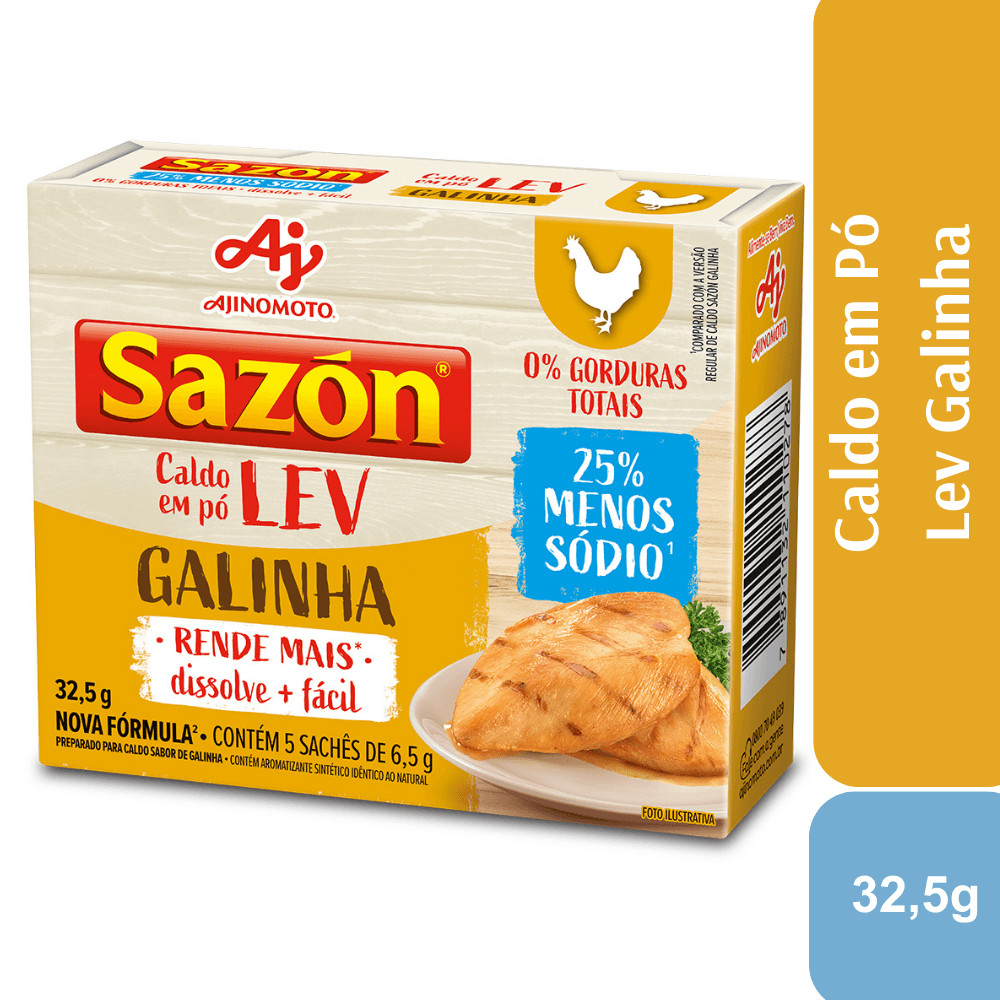 Caldo em pó SAZÓN® LEV Sabor Galinha 32,5G