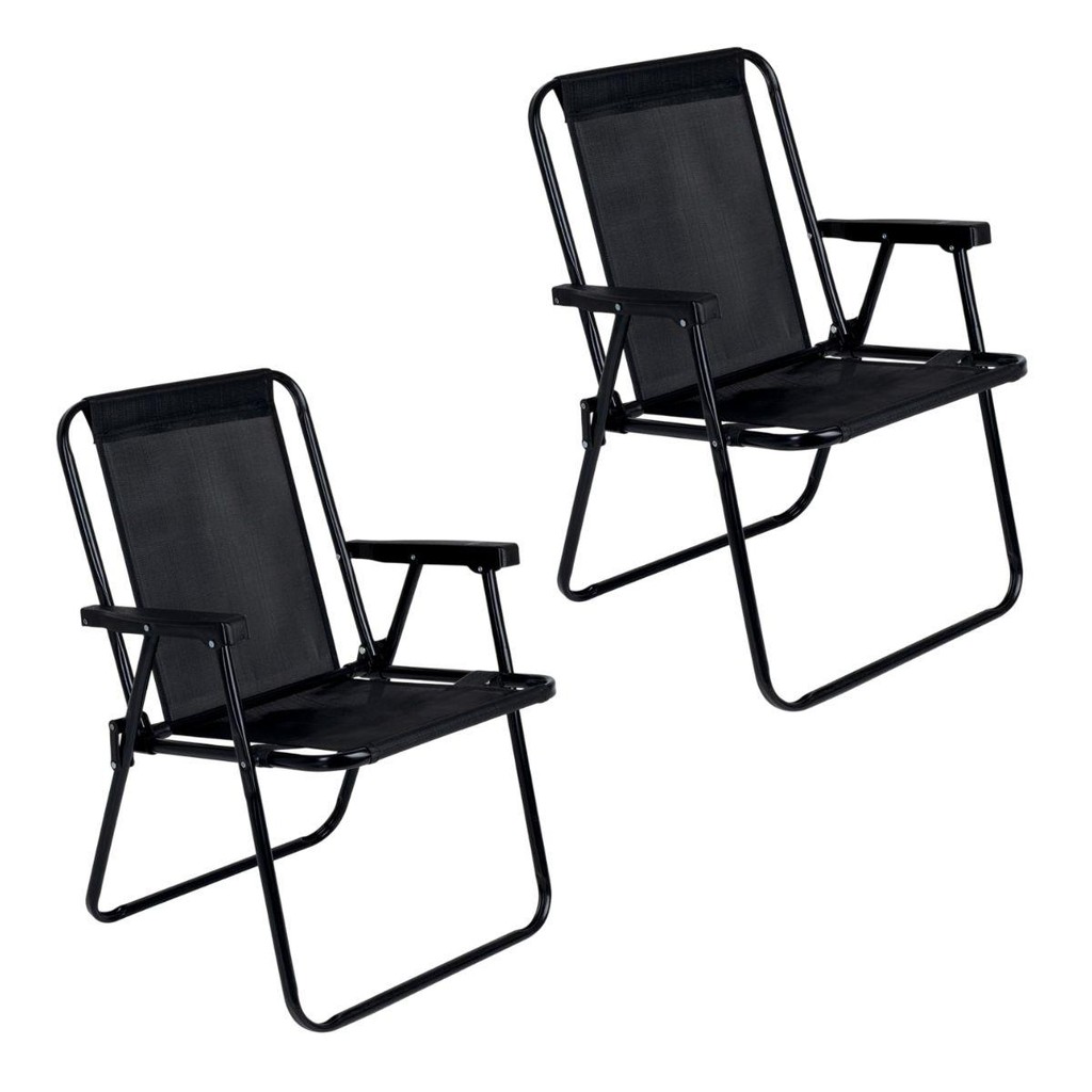 Kit 2 Cadeira de Praia Alta em Aço Reforçada 110 kg Preta Mor em Oferta na Shopee