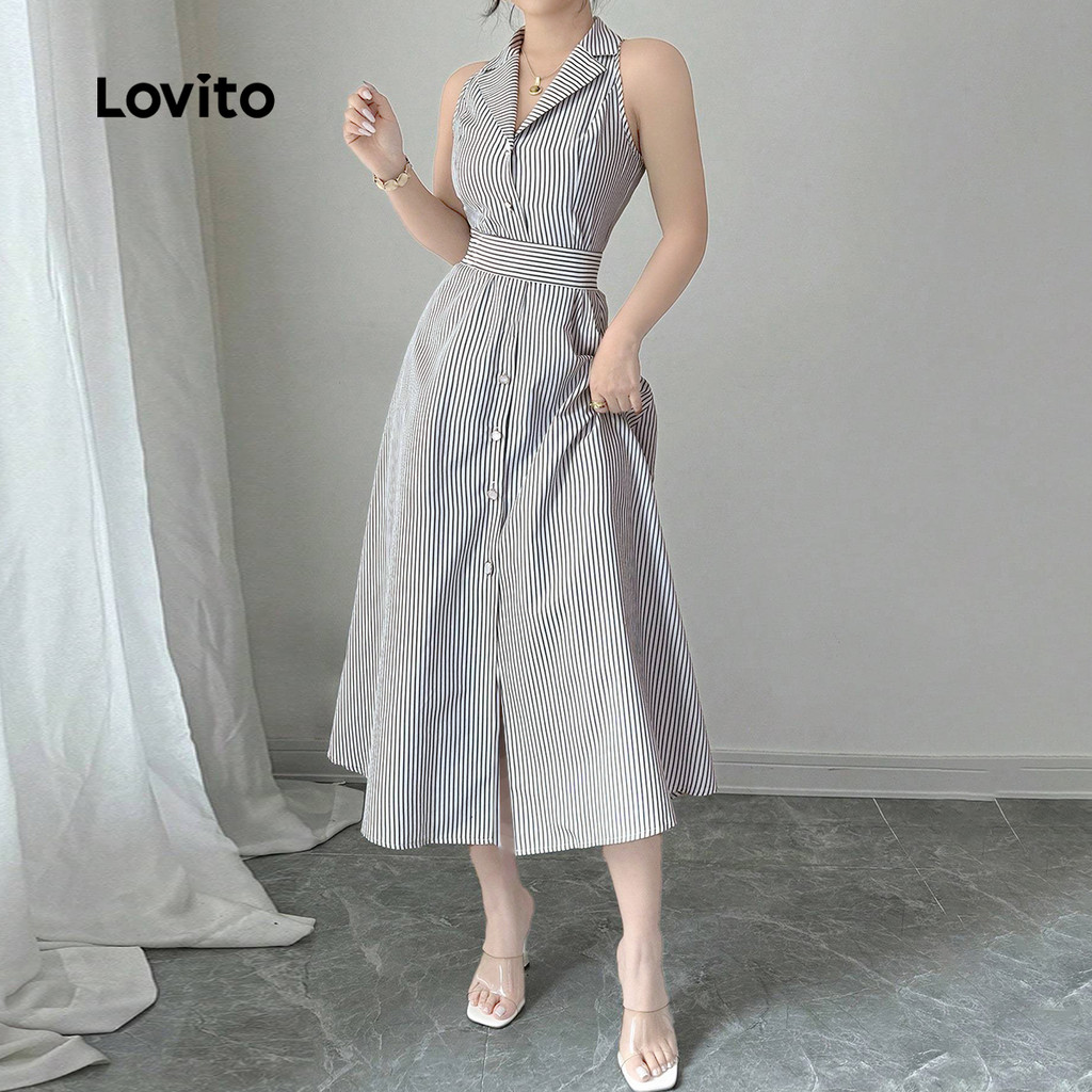Detalhes do (New) Lovito Vestido Elegante com Botões Na Frente Botão para Primavera/verão para Mulheres L142ED323