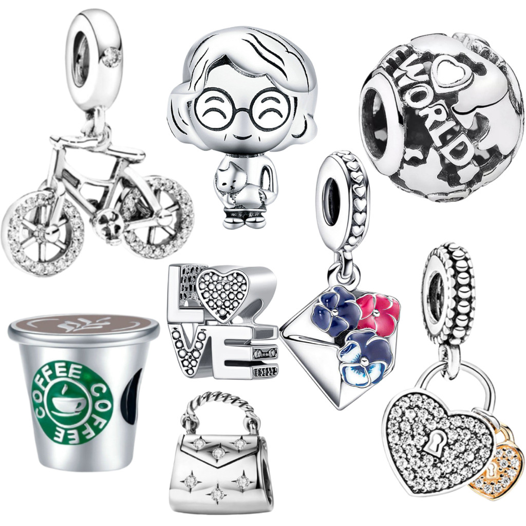 Berloque prata 925 pingente bolsa bicicleta para pulseira feminina acessório trendy em Oferta na Shopee