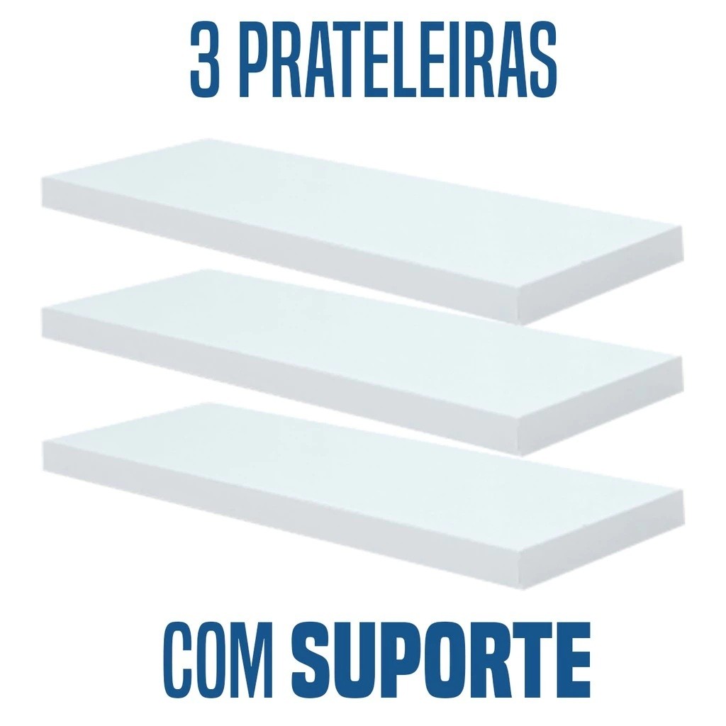Kit 3 Prateleiras Mdf Branca de Parede 30x10 Com Suporte em Oferta na Shopee