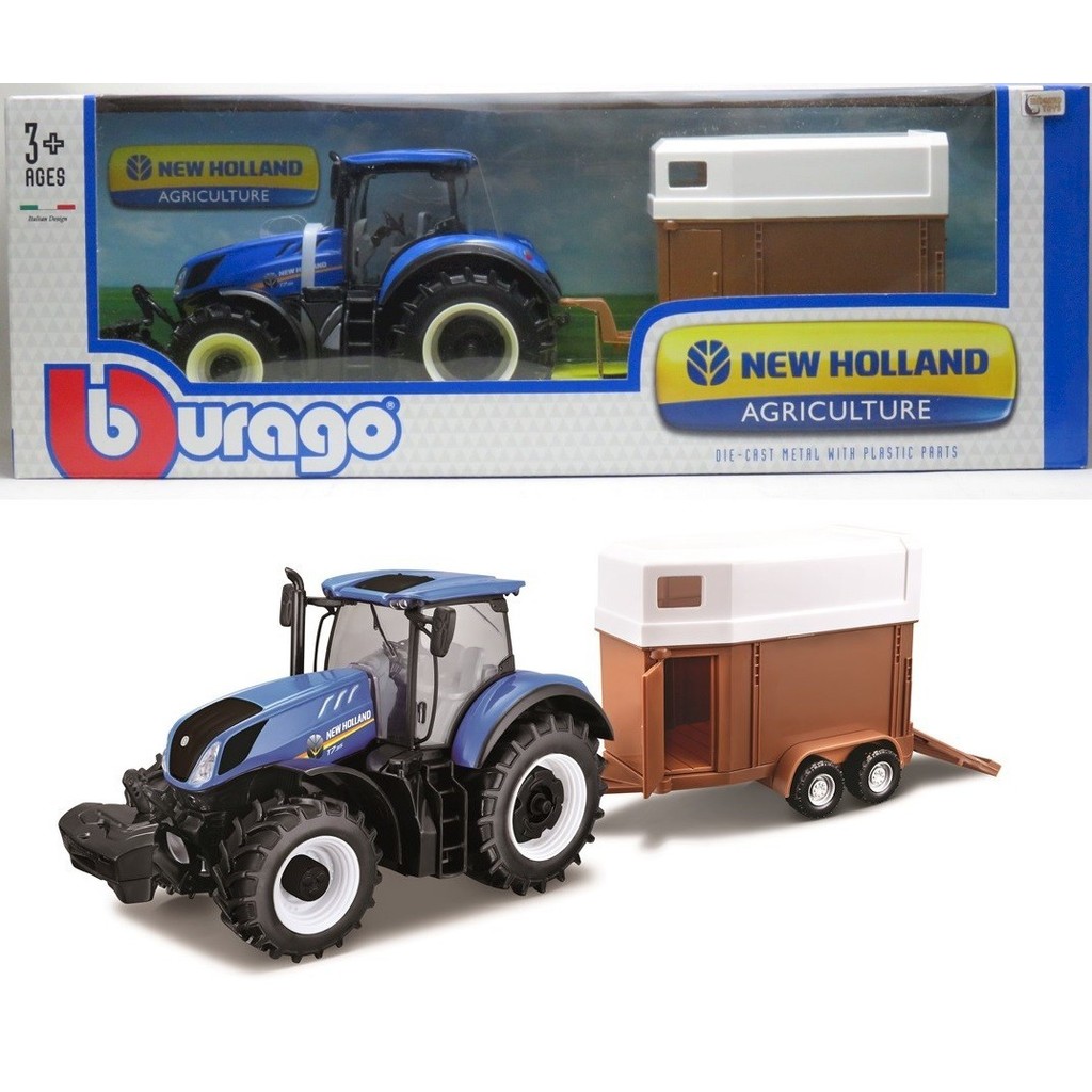 Trator New Holland T7.315 c/ Carreta p/ Animais - Agriculture - 1/32 - Bburago