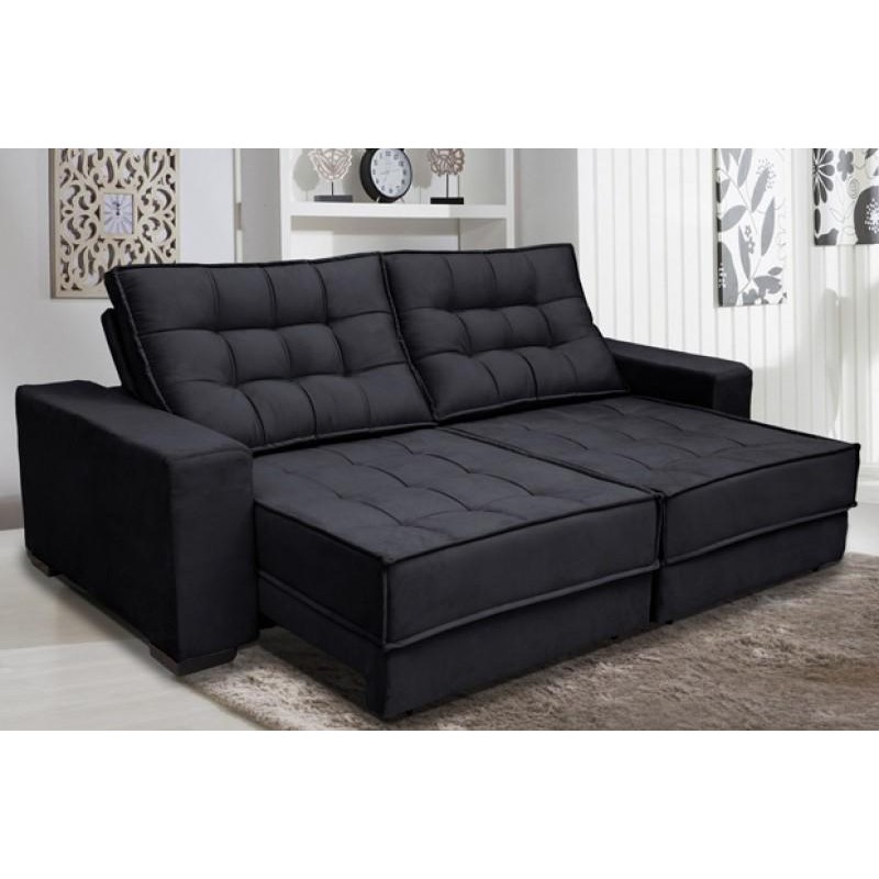 Sofá Retrátil e Reclinável 3,10m Suede Coliseu Preto