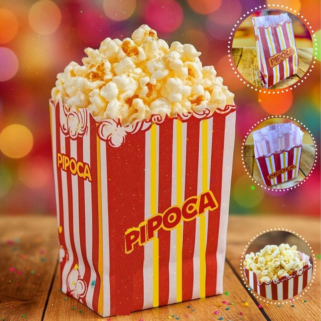 200 SACO PIPOCA LISTRA VERMELHA (PLUMA) em Oferta na Shopee