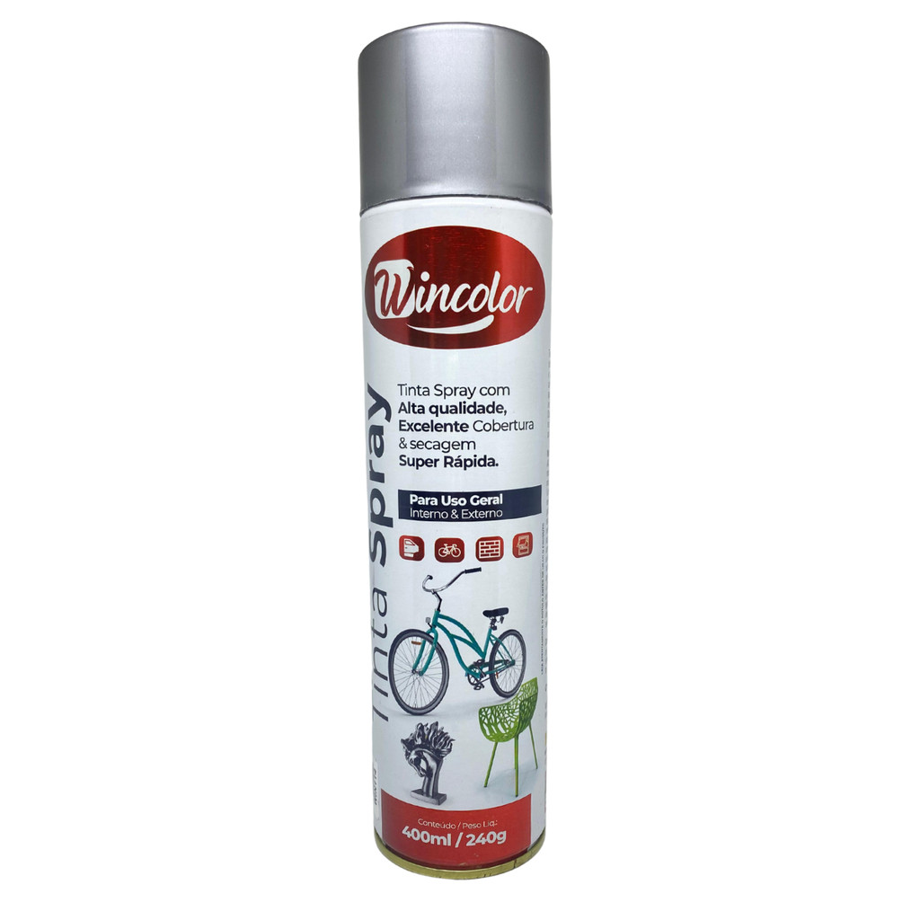 Tinta Spray Wincolor Alta Qualidade Cor Alumínio Uso Geral 400ml Uso Geral Automotivo Casa Artesanato Decoração