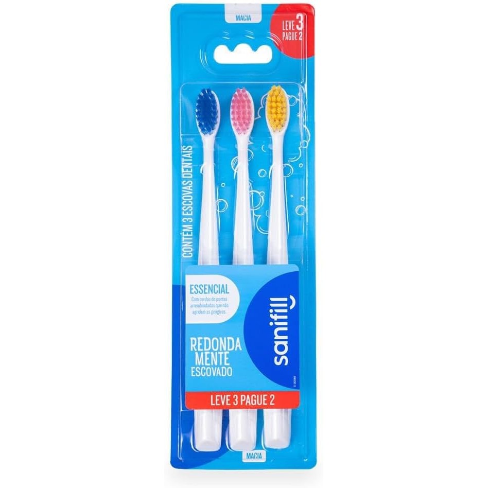 Escova Dental Sanifill Essencial Cedas Macias com 3 undiades em Oferta na Shopee