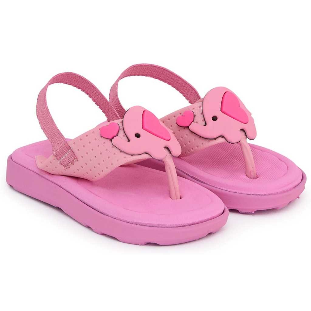 Chinelo Infantil Feminino Menina Bebê Sandália Super Macia Leve Confortável Elefante & Coração Com Elástico Lançamento
