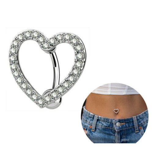 Kit 1 ate 12 Unidads Piercing de umbigo com decoração em coração de strass