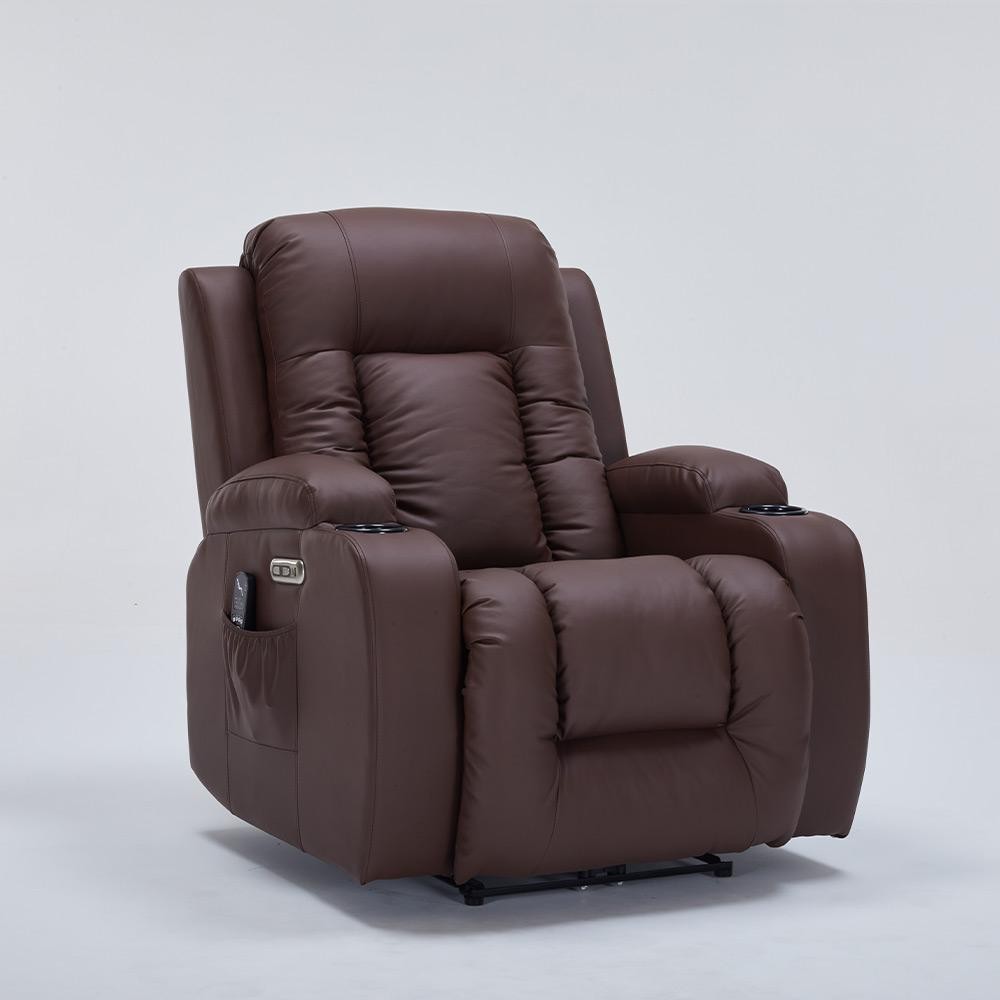 Poltrona de Leitura Cadeira do Papai Reclinável Elétrica Austin Massagem USB PU Marrom Chocolate G94