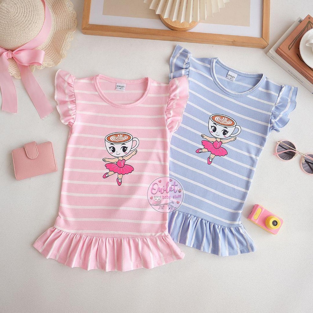 Owlet-Vestido Listrado Bailarina Estampado Feminino-Roupas Femininas-Daster Infantil 1-7 Anos