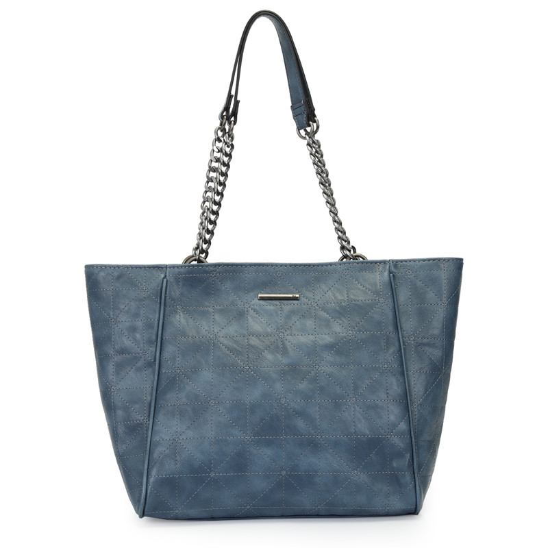 Bolsa WJ Shopping Bag Grande Com Detalhe De Costuras E Corrente- azul