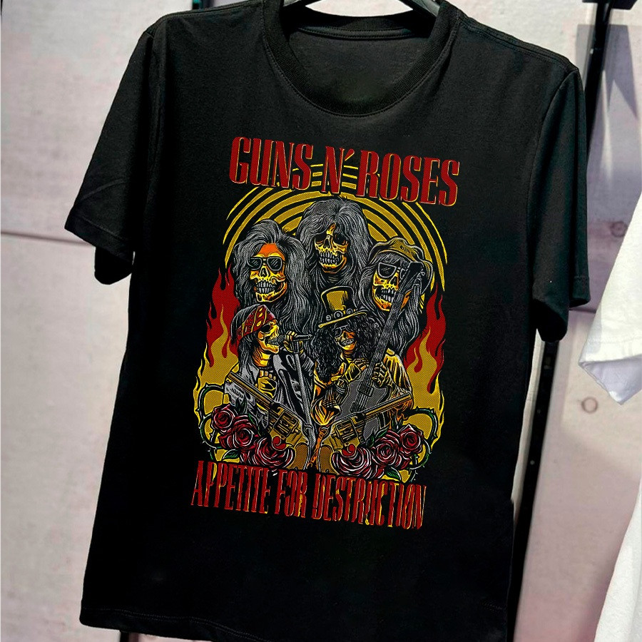 [Camiseta Premium em Algodão Puro]GXG Camiseta Masculina Guns N Roses Banda De Rock Camisa Roqueiro Heavy Metal