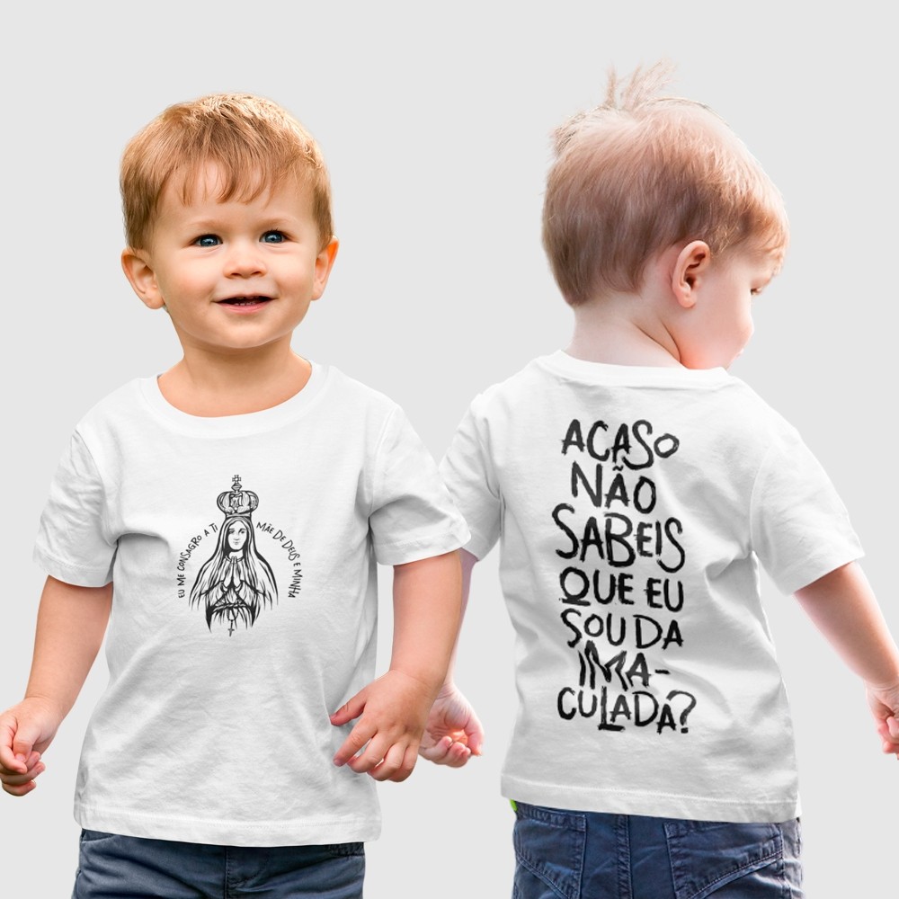 Camiseta Infantil Acaso Não Sabeis Que Sou da Imaculada Blusas Católicas Moda Cristã em Oferta na Shopee