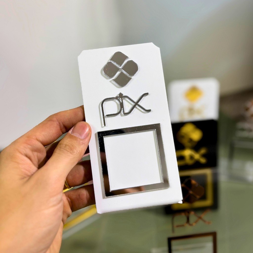 Placa PIX para Balcão Caixa  Acrílico com Detalhe Espelhado e Qrcode em Oferta na Shopee