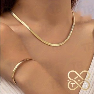TB Presentes Moda Feminina Kit Conjunto Aço Inox Colar Laminado Pulseira Folheados Banhada a Ouro18k