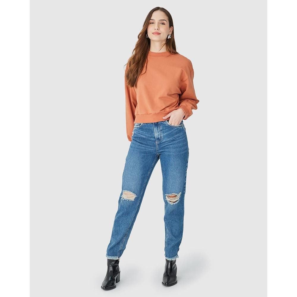 Calça Mom Feminina Barra Desfiada Em Jeans 100% Algodão em Oferta na Shopee