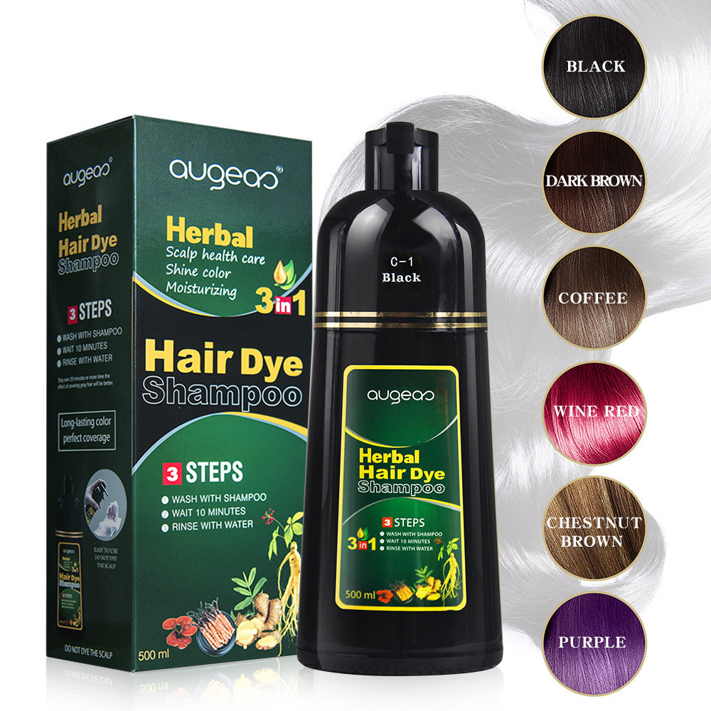 Shampoo Tintura de  AUGEAS Cabelo Sem Enxágüe Shampoo Unisexo de Longa Duração Color Balck Purple