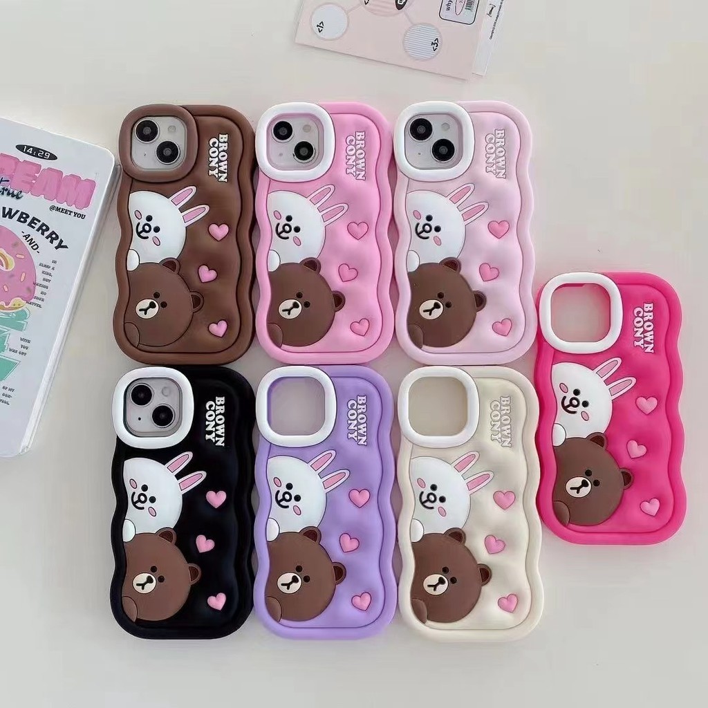 Capinha iphone 11/12/13/14/15 Pro max Capa macia tridimensional fofa de silicone para celular coelho branco e urso iPhone 11,12,13,14,15,11PM,12PM,13PM,14PM,15PM em Oferta na Shopee