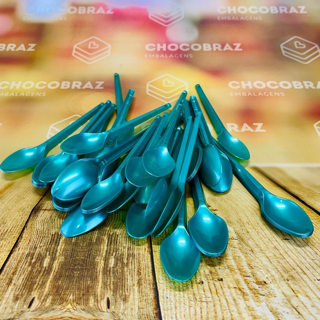 50~250 COLHER SOBREMESA PS VERDE PEROLADO BELLO FESTAS em Oferta na Shopee