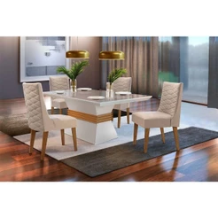 Sala De Jantar Lucy 120 Tampo Vidro 4 Cadeiras Veludo