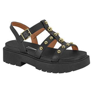 Sandália Vizzano Preta Branco Off Tratorada Fisherman Meia Pata Detalhe Metalizado