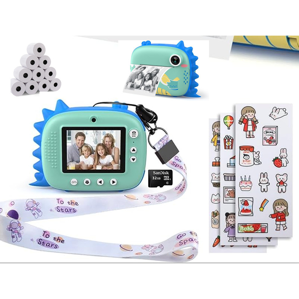 Câmera Infantil Instantânea Filmadora Full Hd 32GB + 10 Rolos  Filme