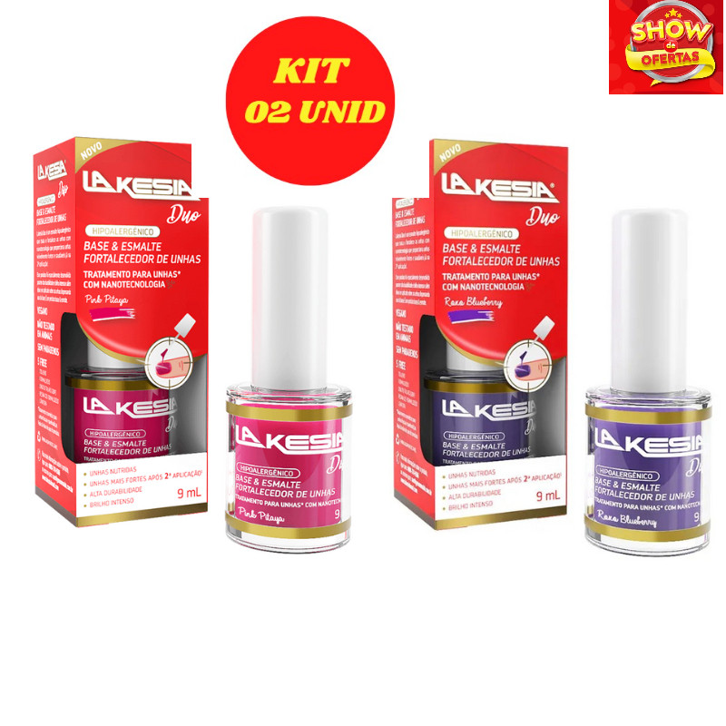 Kit 02 unid  Esmalte Fortalecedor de unhas Lakesia 9 ml - Roxo Blueberry - Pink Pitaya