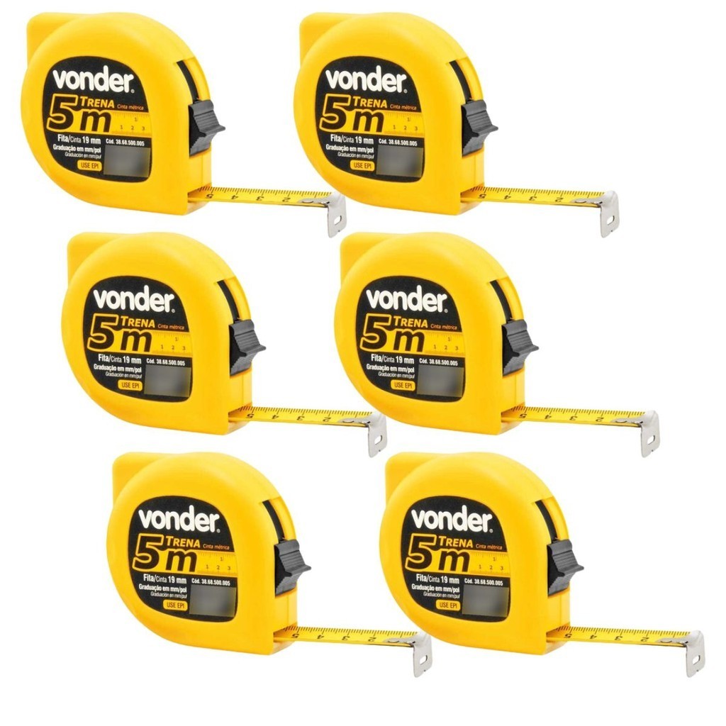 Kit 6 Trenas de Bolso 5M de Aço Vonder em Oferta na Shopee