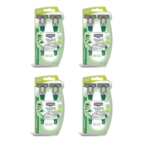 8 Un. Aparelho Barbear Schick Quattro Titanium Sensitive