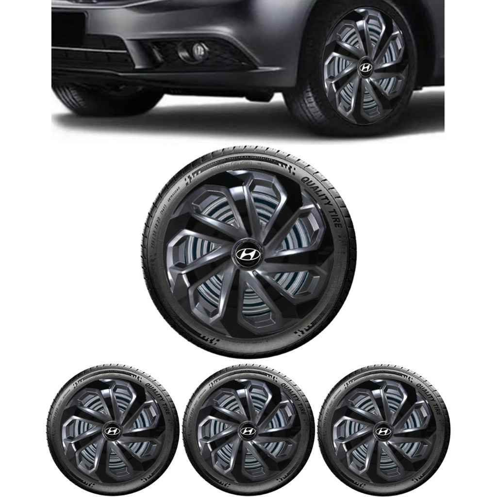 Jogo 4 Calotas Esportivas Spider Grafite/Preto Aro 14 HB20 Hatch HB20s Sedan 2015 até 2022