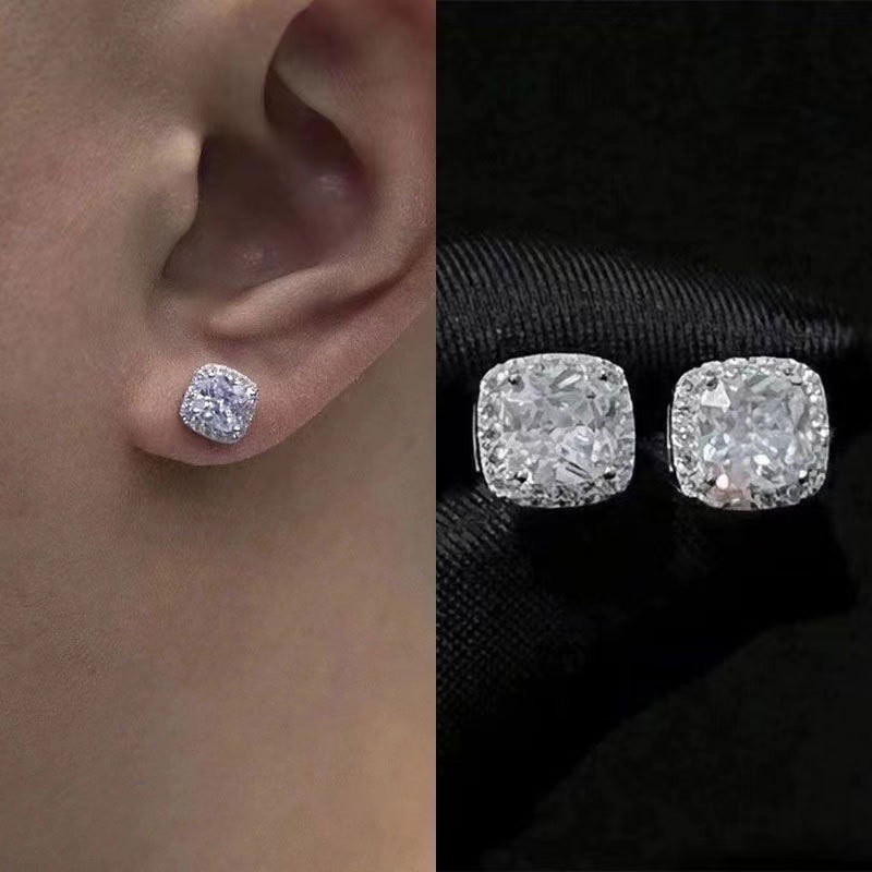 Brincos de agulha de prata estilo americano Brincos masculinos de diamante amarelo Zircon Rock Candy Men Europeu