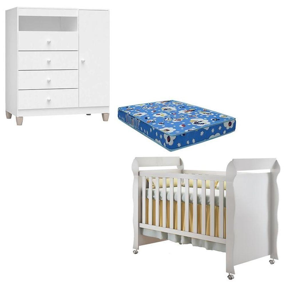 Berço Americano Mirelle Com Colchão E Cômoda Infantil Ternura Baby Branco Brilho - Incorplac em Oferta na Shopee