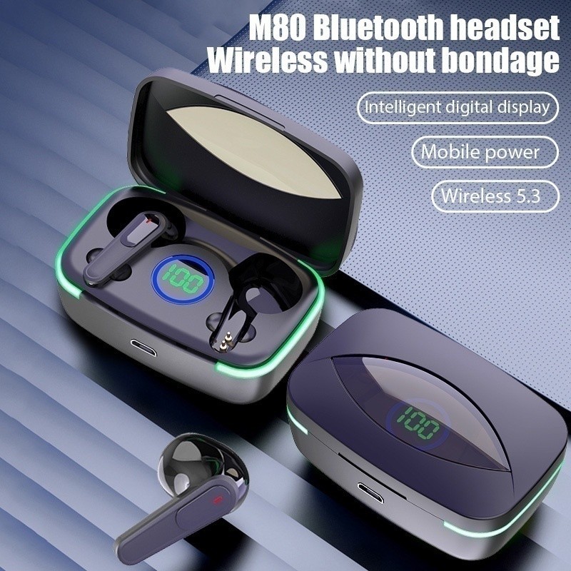 M80 Fone De Ouvido e Carregador de Celular Portátil Bluetooth Sem Fio 5.3 Fone Estéreo FANG