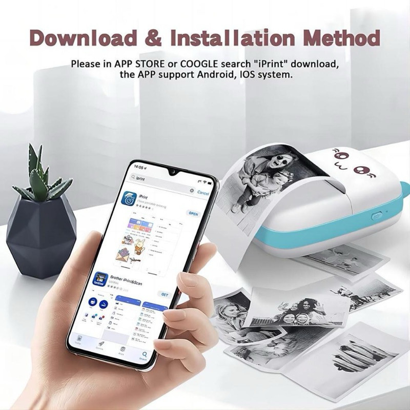 Mini Impressora Térmica Portátil Desenho Animado Foto Impressora De Impressão Sem Fio Para Android Ios luna