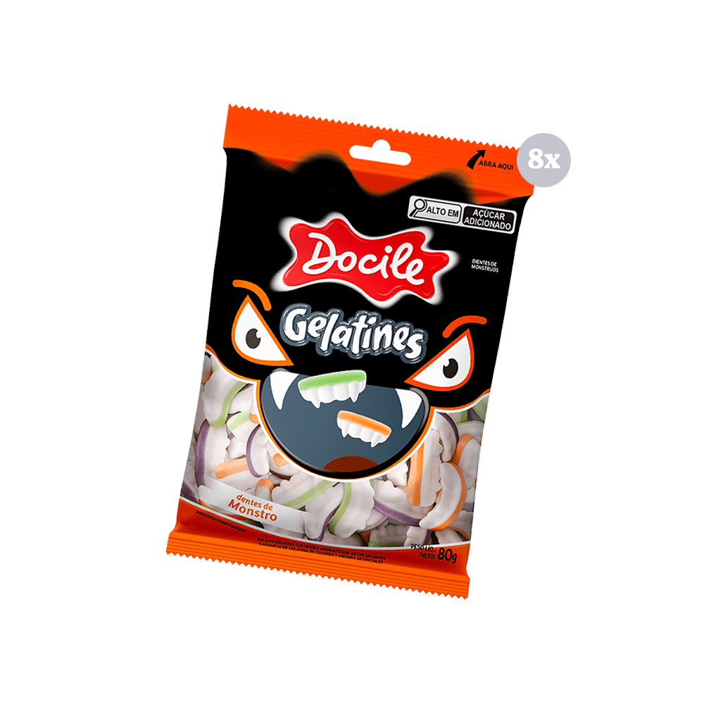 Kit com 8 Pct Bala de Gelatina Dentes de Monstro 80g Docile