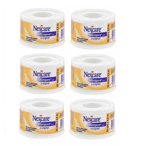 Kit com 6 Fita Micropore Nexcare Bege 25MM X 4,5M 3M em Oferta na Shopee