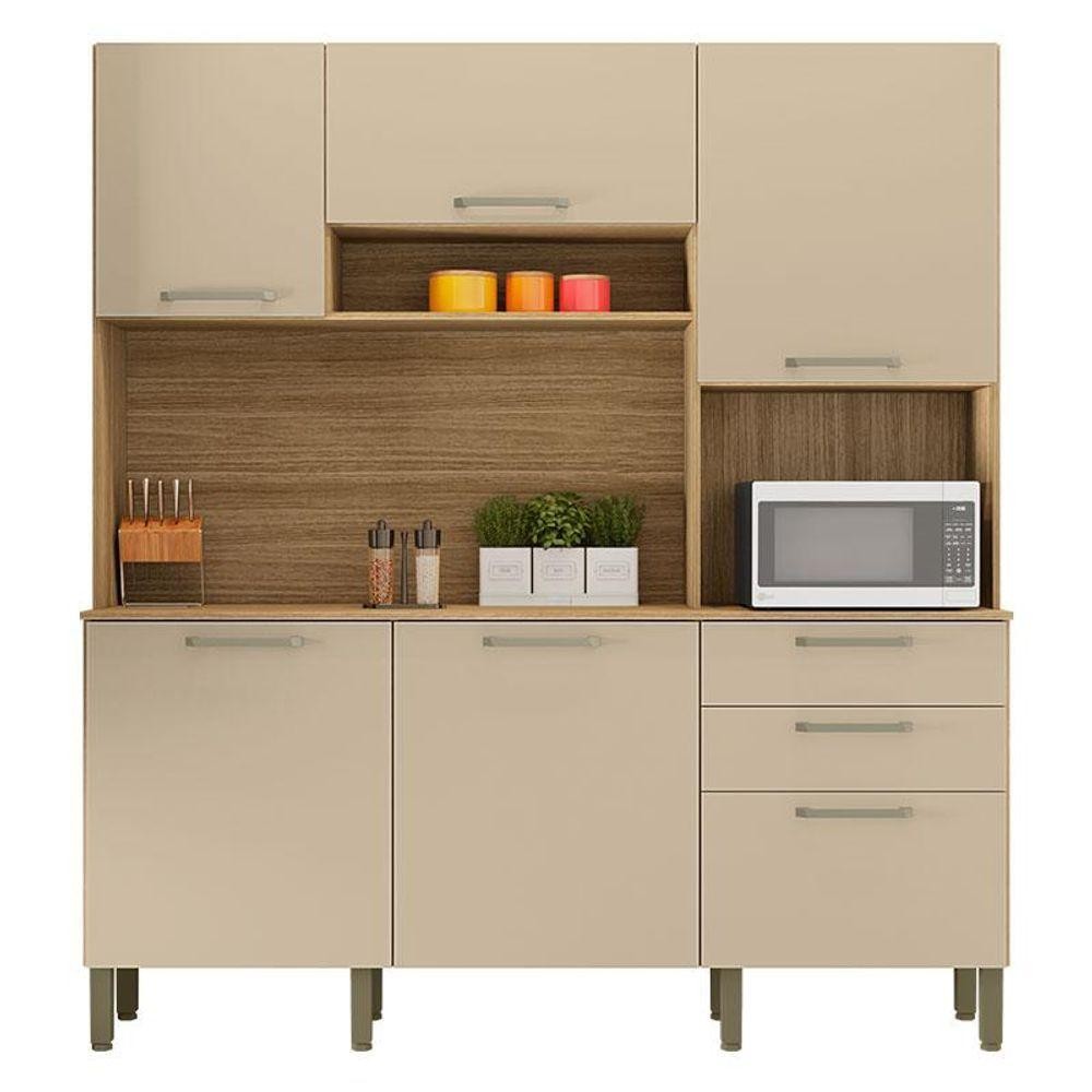 Cozinha Ferrara 6 Portas E 2 Gavetas Freijó Vanilla - Kits Paraná em Oferta na Shopee