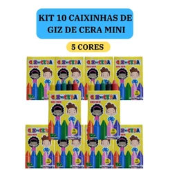 10 cx Mini Giz de Cera 5 Cores P/ Kit Festa Lembrancinha Artesanato Infantil