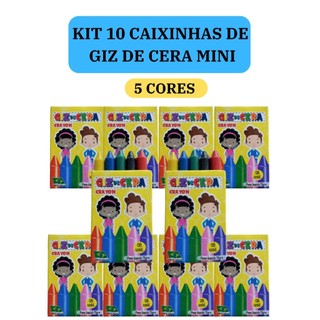 10 cx Mini Giz de Cera 5 Cores P/ Kit Festa Lembrancinha Artesanato Infantil