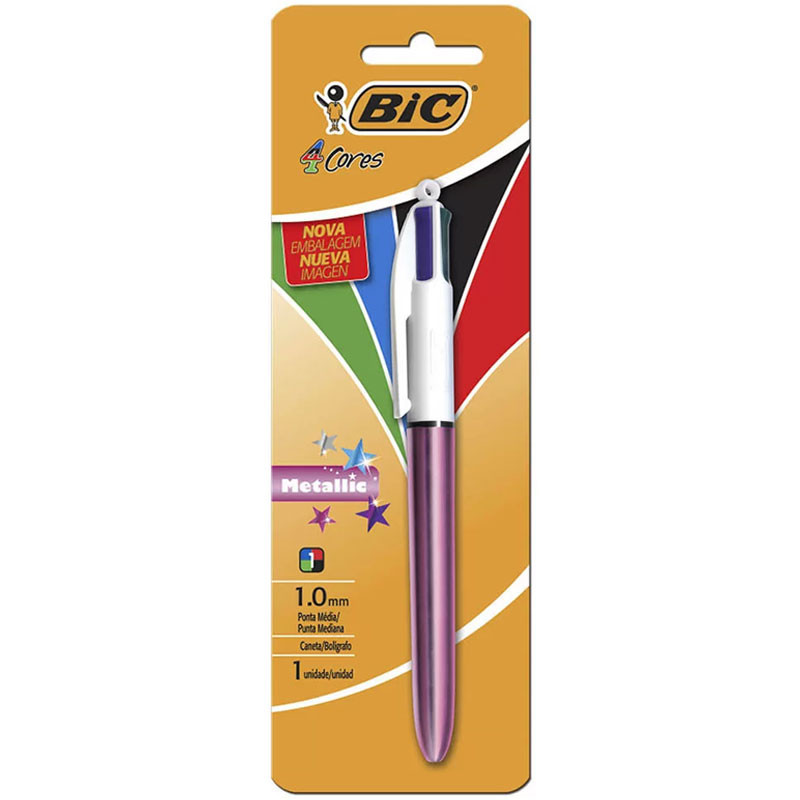 Caneta esferográfica 1.0 retrátil Rosa Metálica 4 cores Bic em Oferta na Shopee