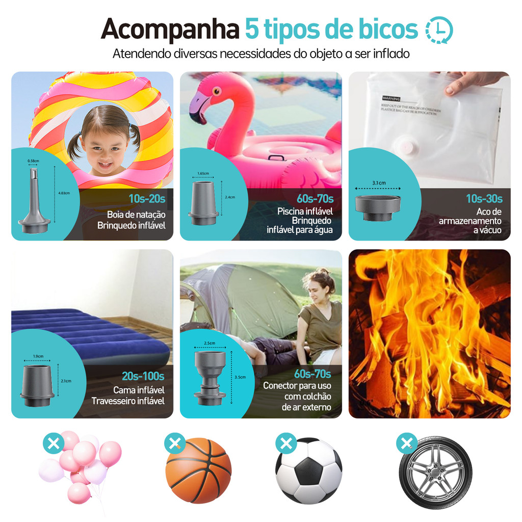 Mini Bomba de Ar Recarregável 3 em 1 Compressor Portátil Lanterna LED Lampião Camping Power Bank Pronta Entrega